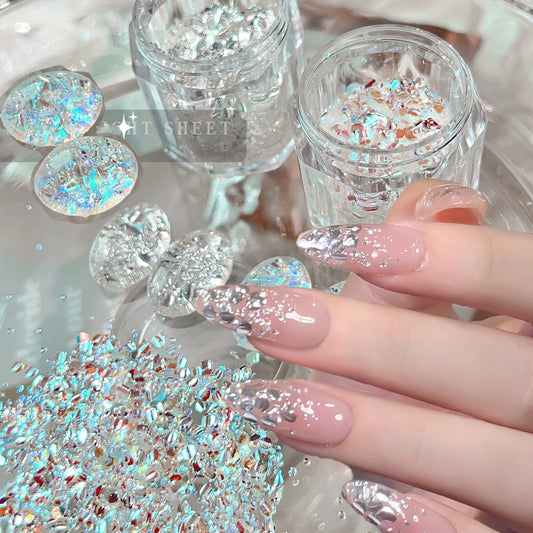 1/2Boxes 3D Sparkling Silver Nail Art Fairy Flakes Iridescent Laser Ultra-thin Dazzling Nail Glitter Sequins  Manicure Decoratio