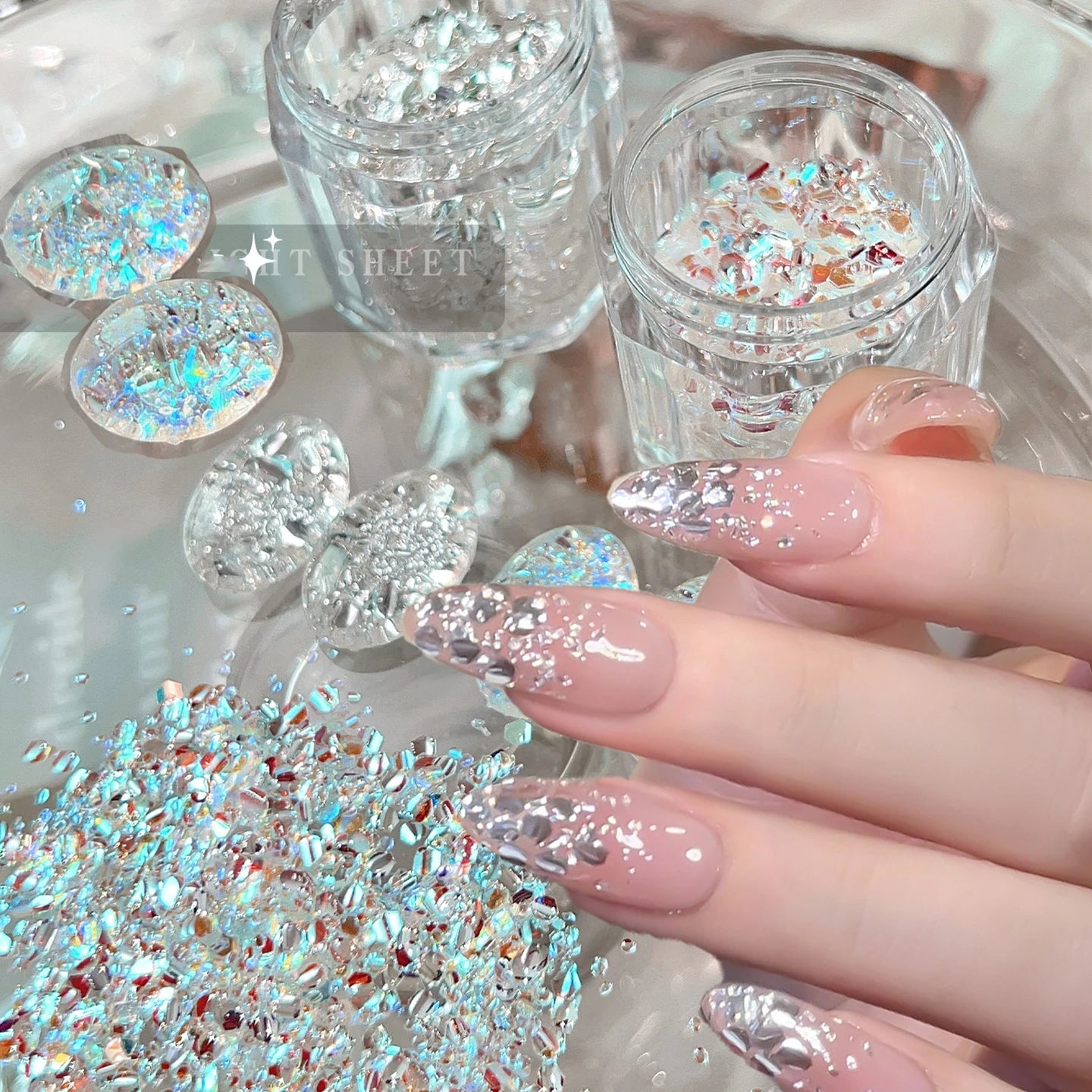 1/2Boxes 3D Sparkling Silver Nail Art Fairy Flakes Iridescent Laser Ultra-thin Dazzling Nail Glitter Sequins  Manicure Decoratio