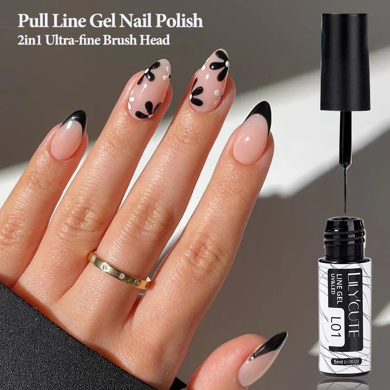 LILYCUTE 5ml White Black Liner Gel Nail Polish Colorful French Painting Stripe Semi Permanent Drawing Nail Art UV Gel Varnish