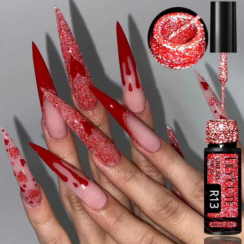 LILYCUTE 5ml Line Art Gel Nail Polish Gold Silver DIY Drawing Gel Reflective Glitter Design Semi Permanent Painting Gel Varnish
