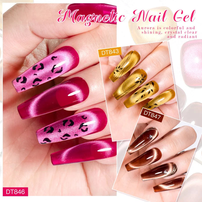 MEET ACROSS Pink Red Cat Eye Gel Nail Polish 7ml Jelly Amber Cat Magnetic Gel Nail Soak Off UV LED Semi Permanent Gel Nail Art