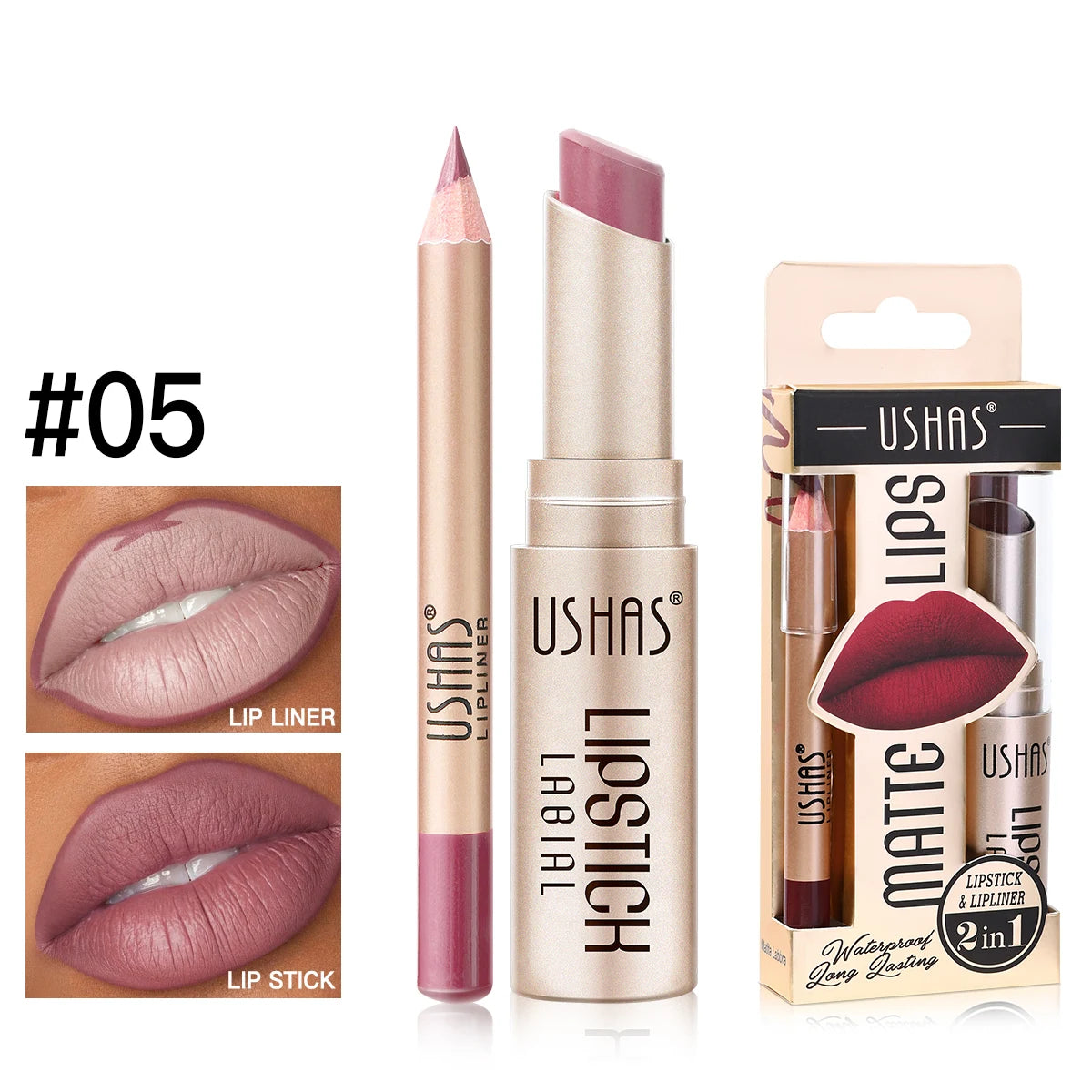 USHAS 12 Color Matte Lipstick Set Long-lasting Waterproof Lipstick + Lip Liner Set Easy Coloring Non-Stick Cup Lip Makeup Suit