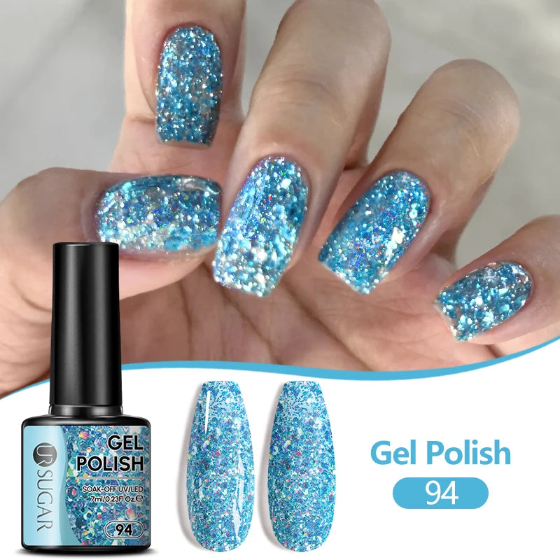 UR SUGAR 7/7.5ml Nude Glitter Color Nail Gel Polish Semi-permanent Varnish Soak Off Nail Art Base Top Coat UV LED Gel Manicure