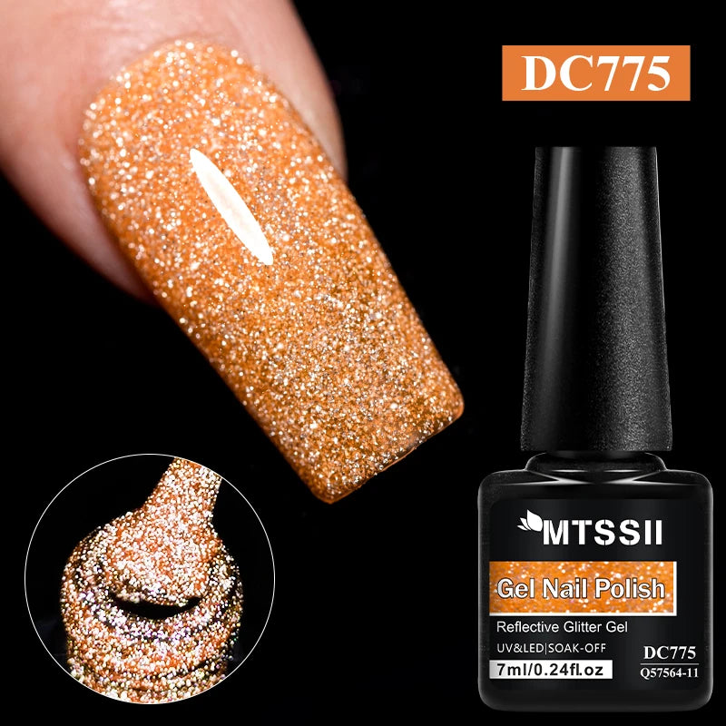 7ml Champagne Gold Sliver Reflective Nail Gel Polish Sparkling Shining Glitter Pink Red Nail Supplies Semi Permanent Gel Varnish