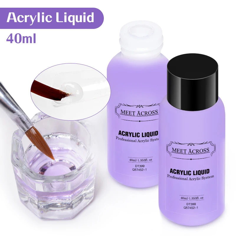 MEET ACROSS 40ml Acrylic Liquid Monomer For Nails Nail Art Carving Extension For Acrylic Powder Acrylic Crystal Liquid Manicure