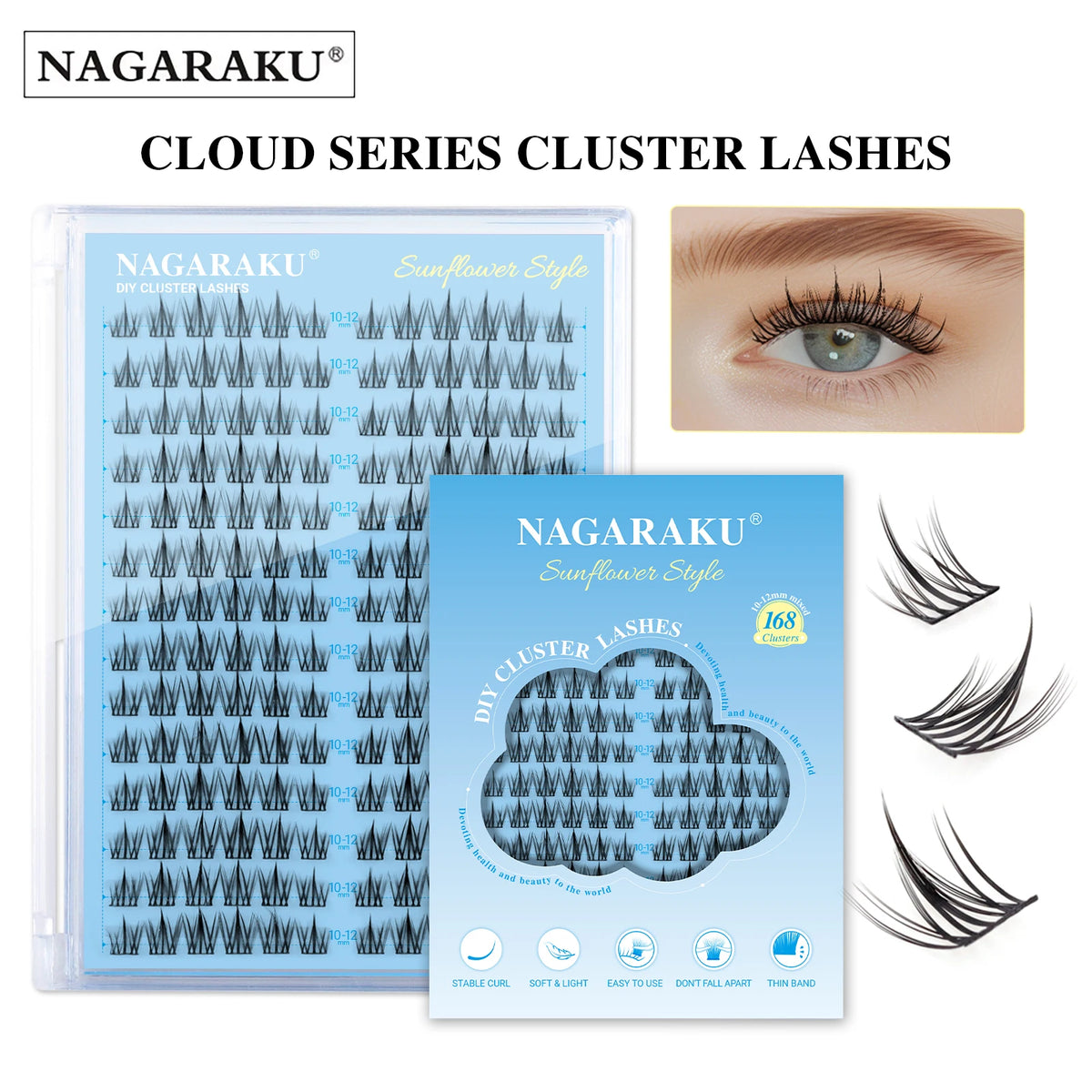NAGARAKU DIY Cluster Lashes 'Cloud Series' New Trend Shape At-Home Full Volume Easy to Apply Cosplay