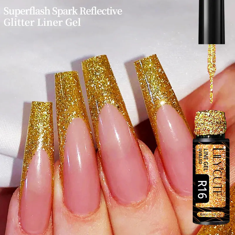 LILYCUTE 5ml Line Art Gel Nail Polish Gold Silver DIY Drawing Gel Reflective Glitter Design Semi Permanent Painting Gel Varnish