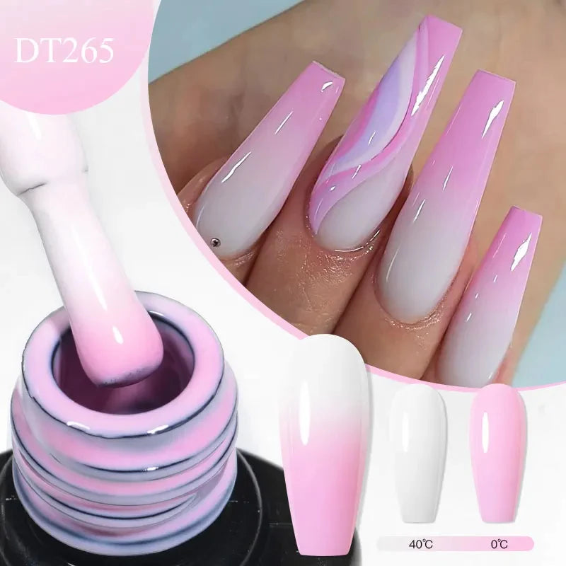 MEET ACROSS 7ml Eggshell Thermal Gel Nail Polish Temperature Changing Gradient Nail Art Varnish Winter Soak Off Gel For Nails