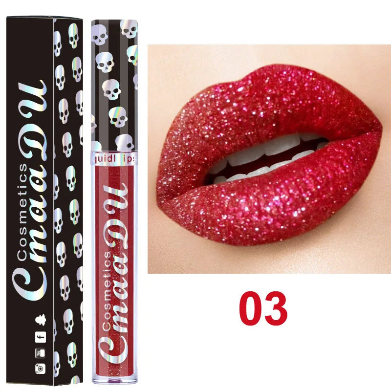 8 Colors Shiny Lip Gloss Laser Skull Diamond Phantom Metal Lipgloss Cosmetic Makeup Beauty Tools For Women Girls