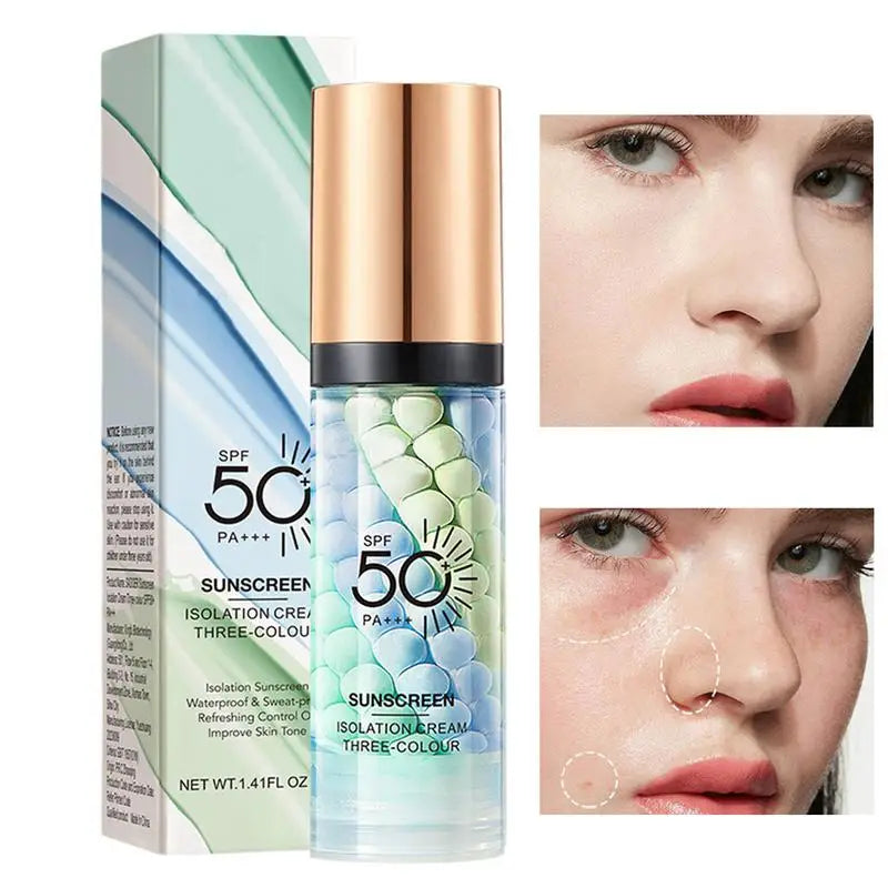 3color Sunscreen Isolation Cream Anti-UV Moisturizing Makeup Primer Face Contour Concealer Base Cream Brighten Even Skin Color