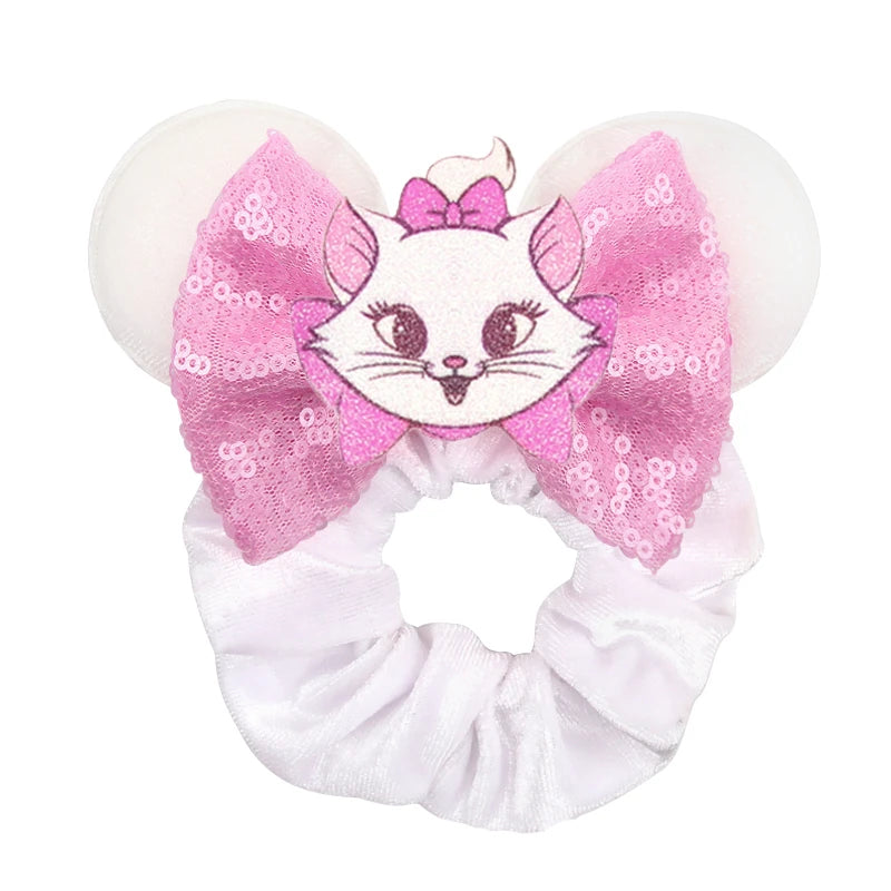 Disney Mouse Ears Velvet Scrunchies Hairband Women Elastic Ponytail Holder Girls Sequin Bow 2023 Kids Party DIY Hair Accessories