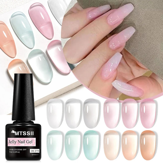 7ML Jelly Gel Nail Polish Black Crystal Translucent Dull Color Nail Art Gel Semi Permanent Varnish Soak Off UV LED Gel Polish