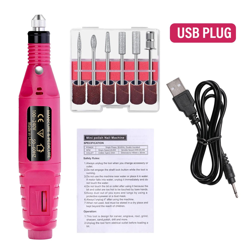 Electric Nail Sander Set Nail Drill Machine Grinding Equipment Milling Cutter For Manicure Pedicure Strong Polishing Tools