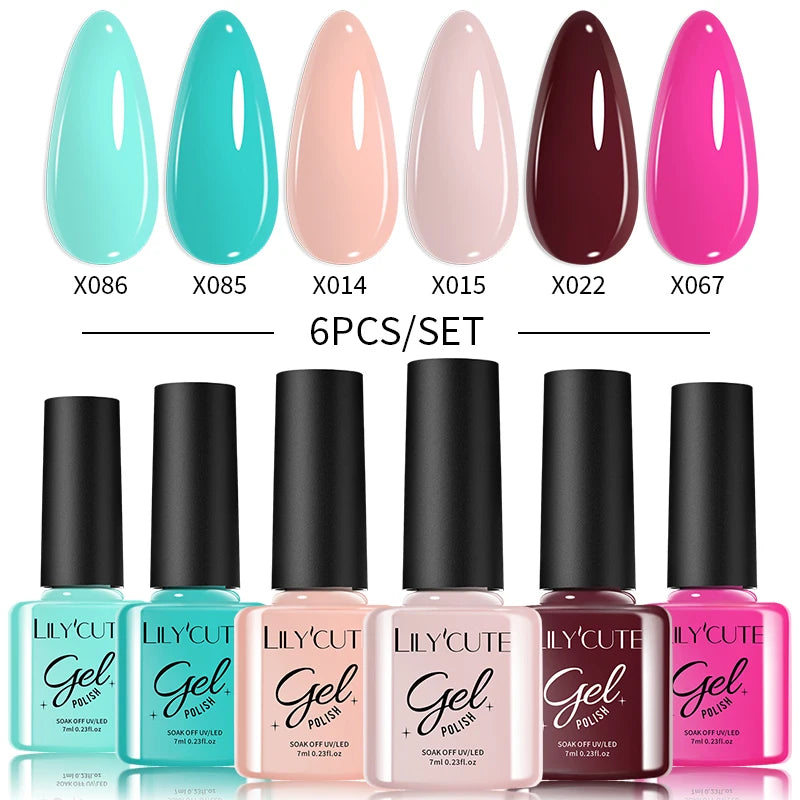 LILYCUTE 6PCs/Set Gel Nail Polish Set Kit Glitter Nail Gel Sequin Vernis Semi Permanent For Manicure Varnish UV LED Nail Art Gel