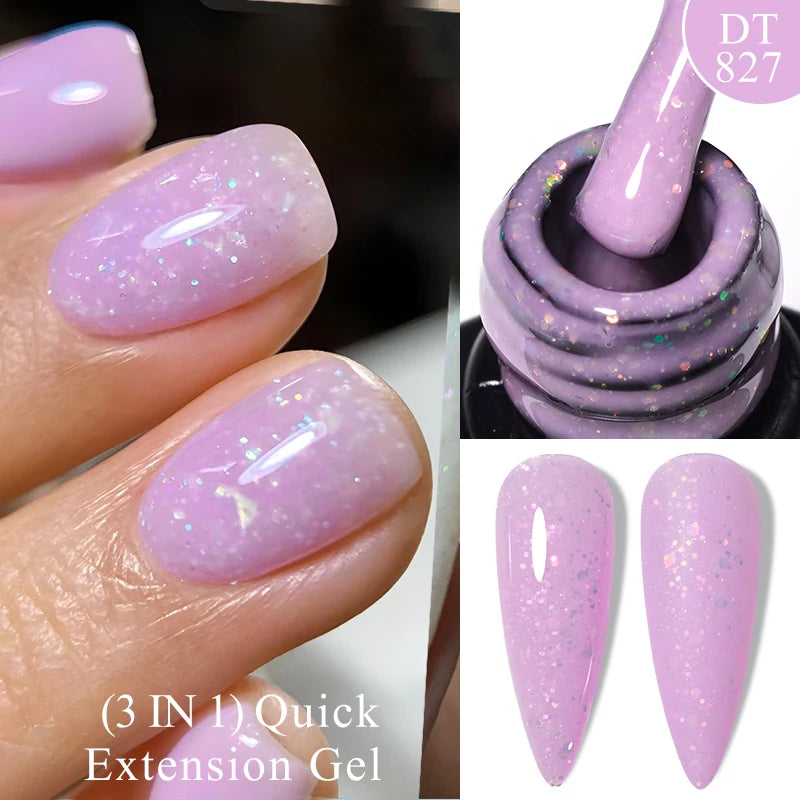 MEET ACROSS 7ml Rubber Base Gel Glitter Nude Pink White 2 In 1 Gel Nail Polish Nail Art Varnish For Nails Winter Autumn Manicure