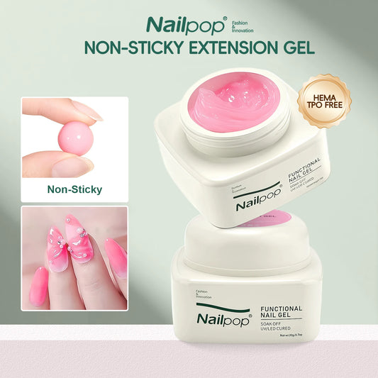 Nailpop Non-Sticky Extending Gel Without TPO/HEMA for Crystal Nail Tips Sculpting and Rhinestone Adhesive Adhesion Durable DIY