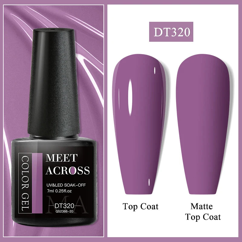 MEET ACROSS 7ml Purple Nail Gel Polish Semi Permanent Nail Art For Nails Decoration UV LED Painting Gel Varnish Nail Supplies