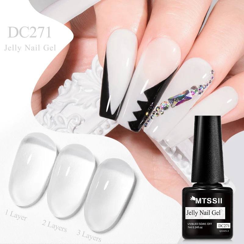 7ML Jelly Gel Nail Polish Black Crystal Translucent Dull Color Nail Art Gel Semi Permanent Varnish Soak Off UV LED Gel Polish
