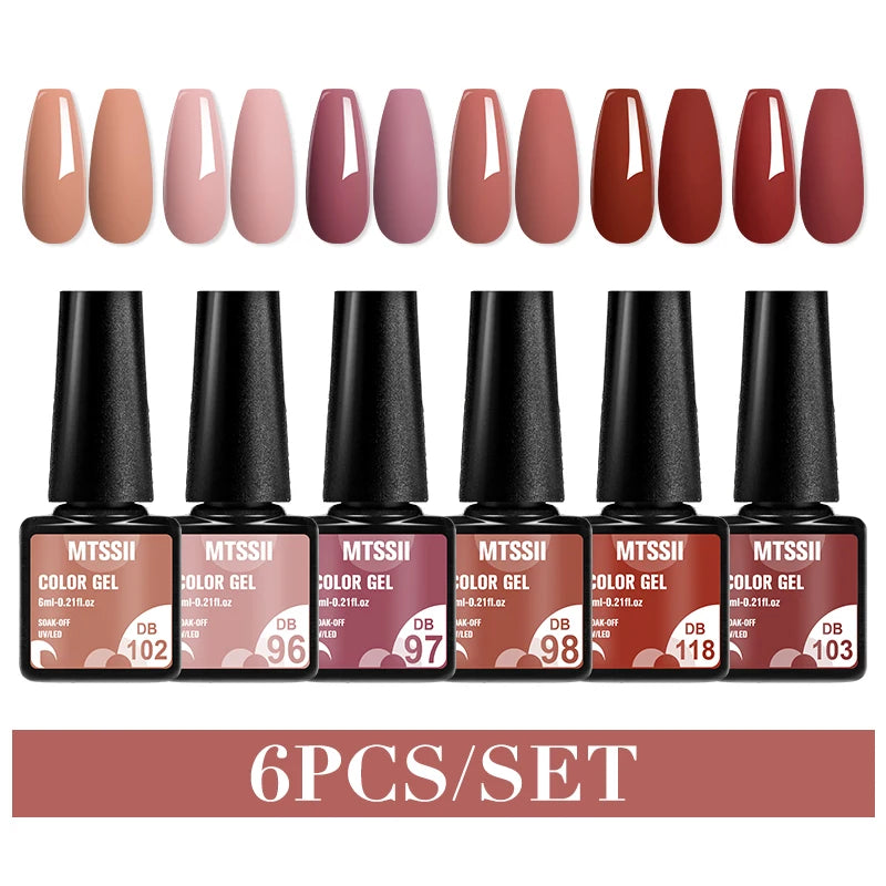 Mtssii 6PCS/Set Sparkly Nude Pink Gel Nail Polish Glitter Semi Permanent Nail Art LED UV Soak Off Gel Varnish Nail Supplies