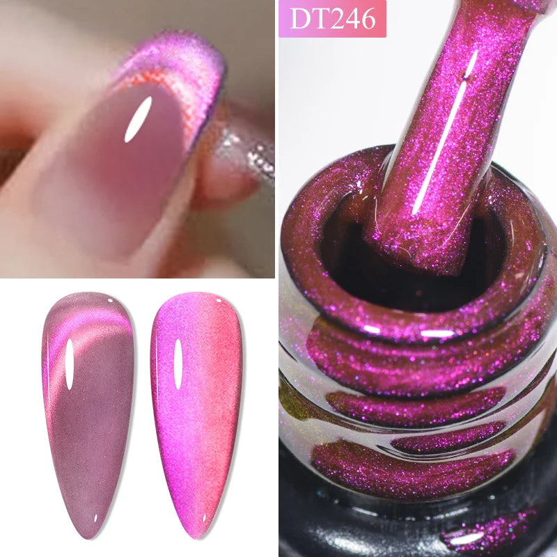 MEET ACROSS Pink Red Cat Eye Gel Nail Polish 7ml Jelly Amber Cat Magnetic Gel Nail Soak Off UV LED Semi Permanent Gel Nail Art