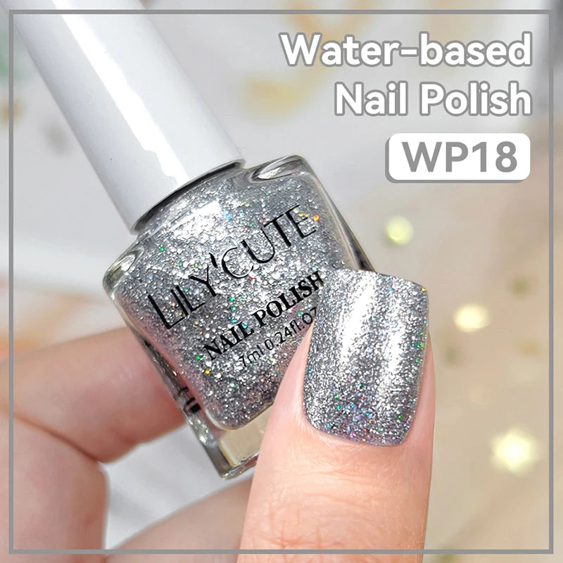 LILYCUTE 7ml Water-Based Glitter Nail Polish Long Lasting Quick Drying No Need of Lamp to Cure Nail Supplies For Nail Manicure