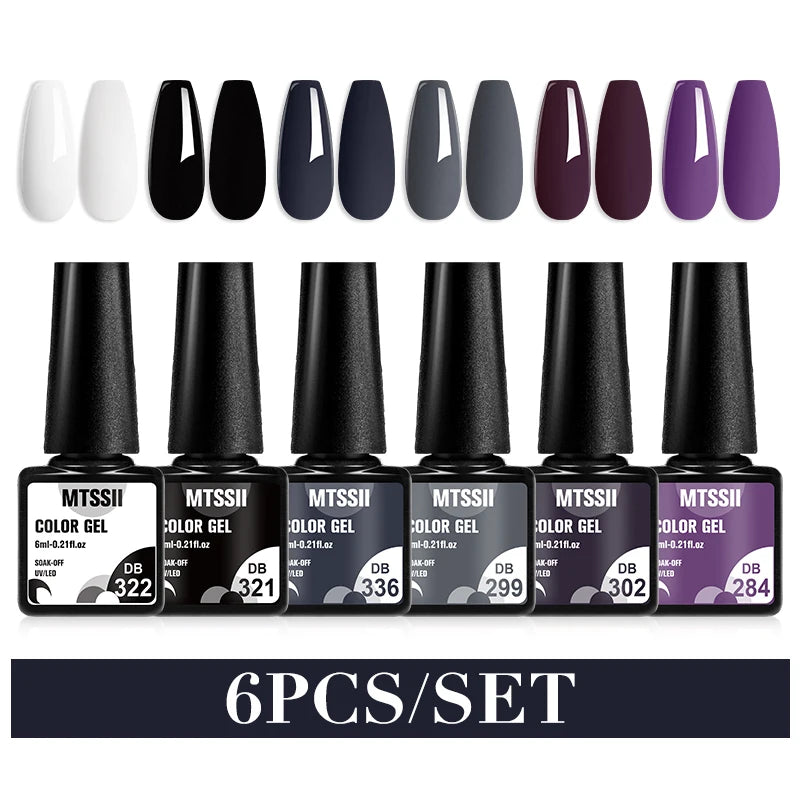 Mtssii 6PCS/Set Sparkly Nude Pink Gel Nail Polish Glitter Semi Permanent Nail Art LED UV Soak Off Gel Varnish Nail Supplies