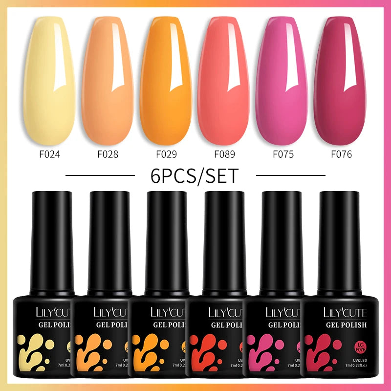 LILYCUTE 6PCs/Set Gel Nail Polish Set Kit Glitter Nail Gel Sequin Vernis Semi Permanent For Manicure Varnish UV LED Nail Art Gel