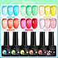 LILYCUE 6Pcs/Set Red Nude Glitter Gel Nail Polish Gorgeous Full Coverage Soak Off UV Gel Nail Art Base Top Coat Gel Polish Kits