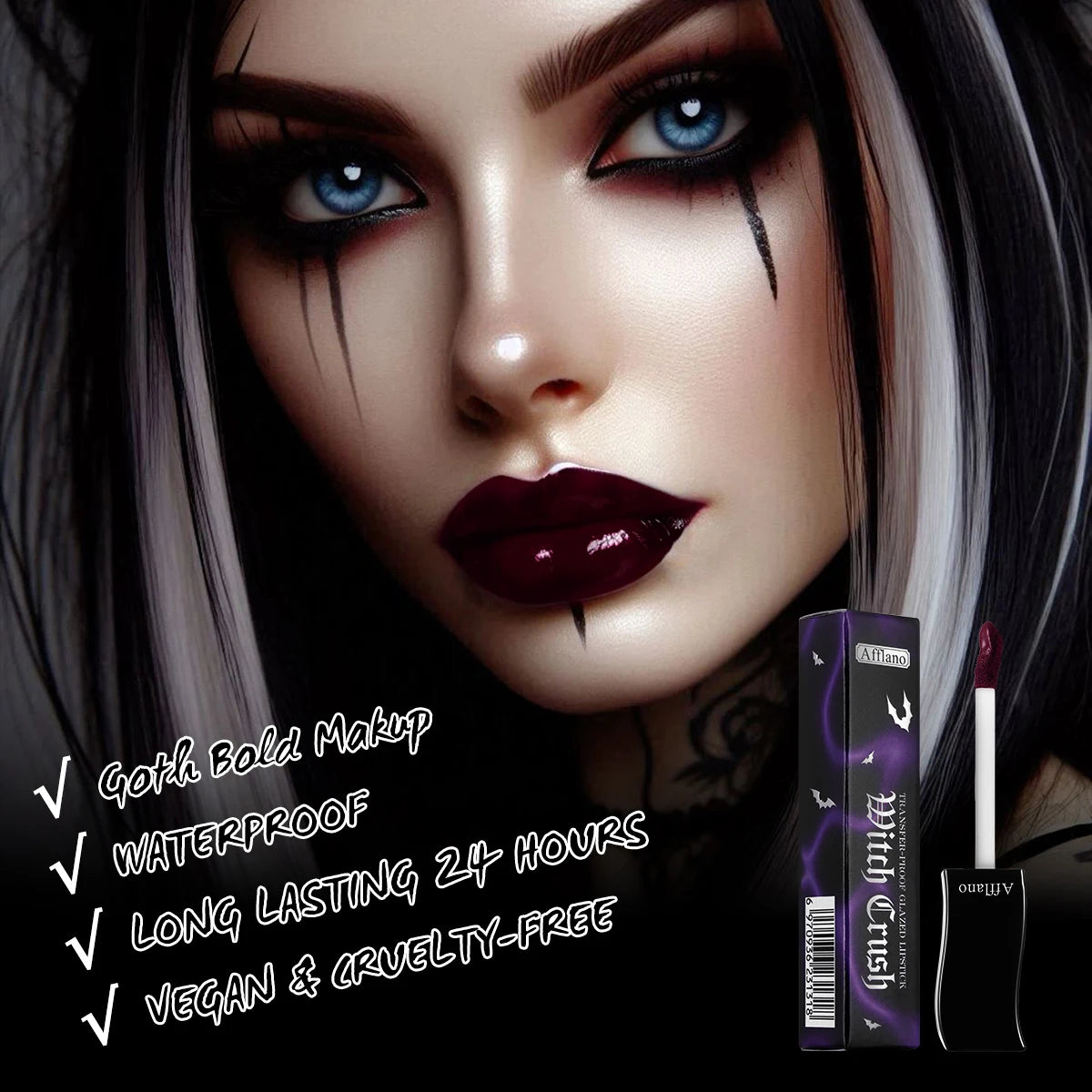 Afflano Goth Lipstick Matte Moist Black Smoky Red High Colors Lip Glaze Waterproof Non-stick Cup Lipstick Lasting Lip Makeup
