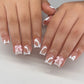 24Pcs Pink French Style Fake Nails 3D Bowknot Designs Short Square Press on Nails Sweet Korean Fashion False Nail for Women Girl