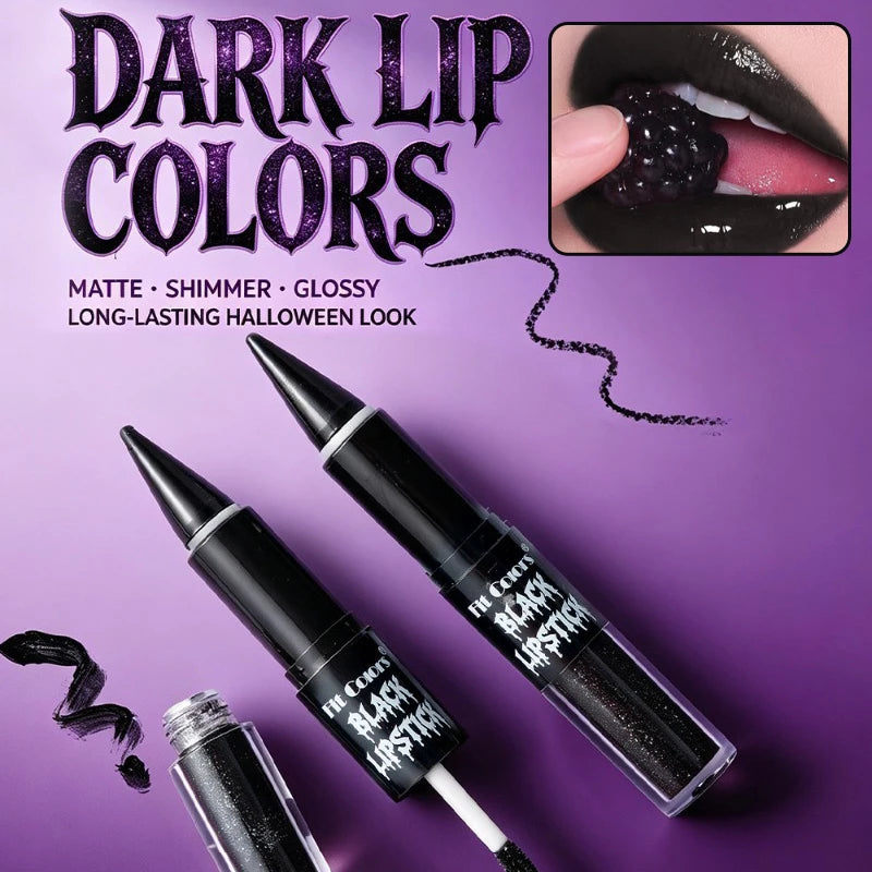 Halloween 2-in-1 Lip Gloss Matte Lip Liner, Long Lasting Waterproof Liquid Lipstick, Moisturizing Shiny Lip Oil for Party Makeup