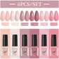 LILYCUE 6Pcs/Set Red Nude Glitter Gel Nail Polish Gorgeous Full Coverage Soak Off UV Gel Nail Art Base Top Coat Gel Polish Kits