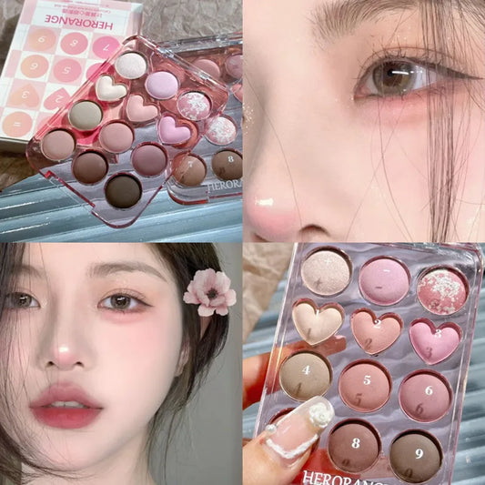 HERORANGE Calculator Love Eyeshadow Palette 12 Colors Matte Pearlescent Glitter Non-Flying Powder Earth Color Eyeshadow