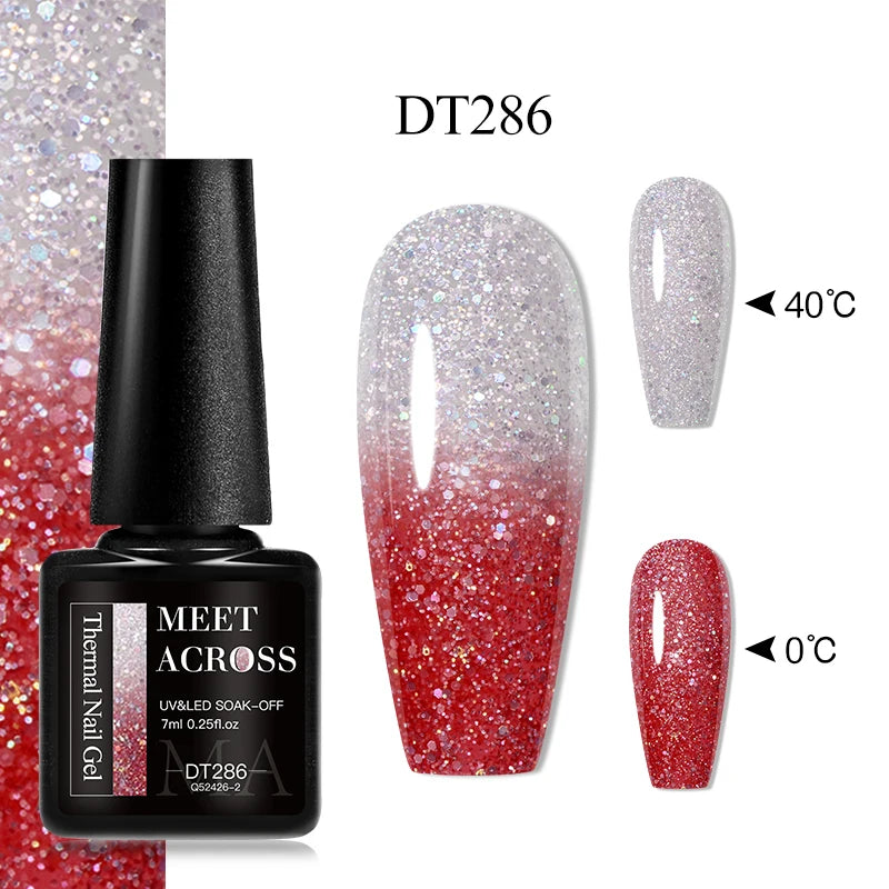 MEET ACROSS 7ml Eggshell Thermal Gel Nail Polish Temperature Changing Gradient Nail Art Varnish Winter Soak Off Gel For Nails