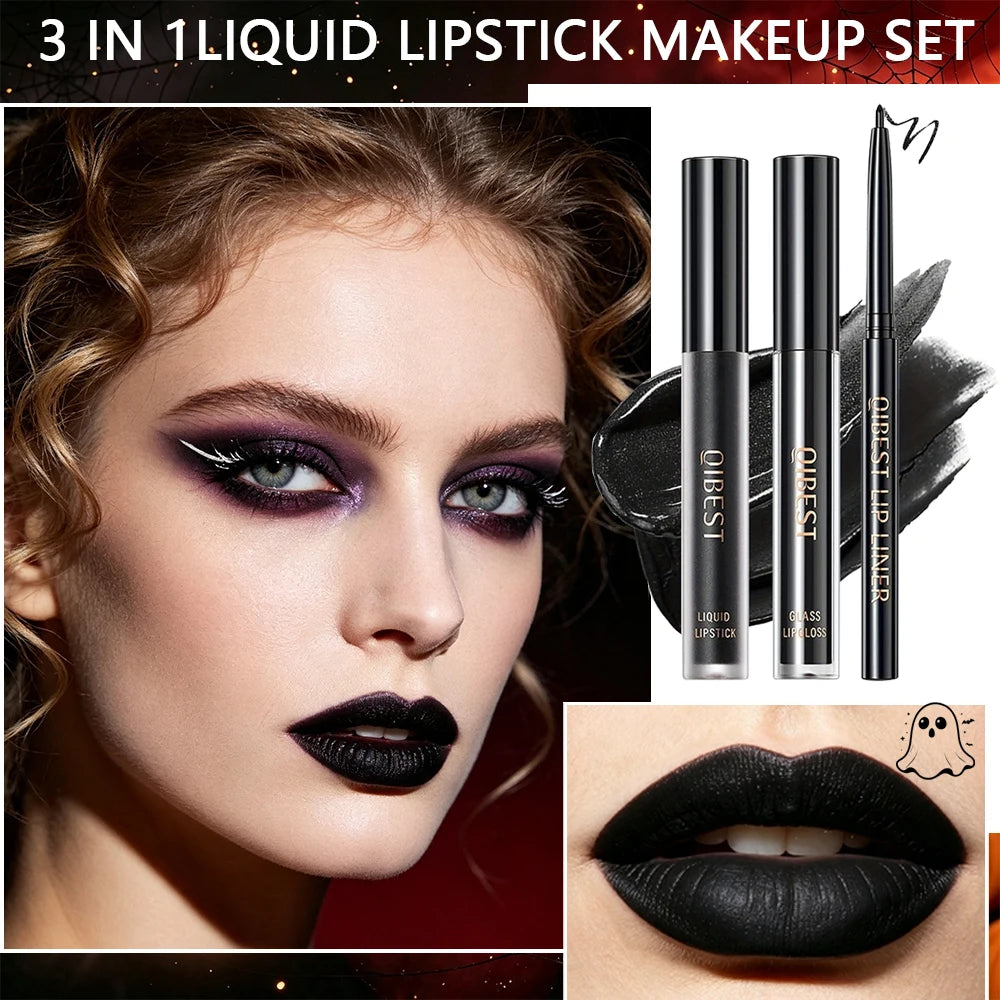Halloween matte lip gloss, long-lasting and waterproof, highly pigmented and easy to apply, gothic style