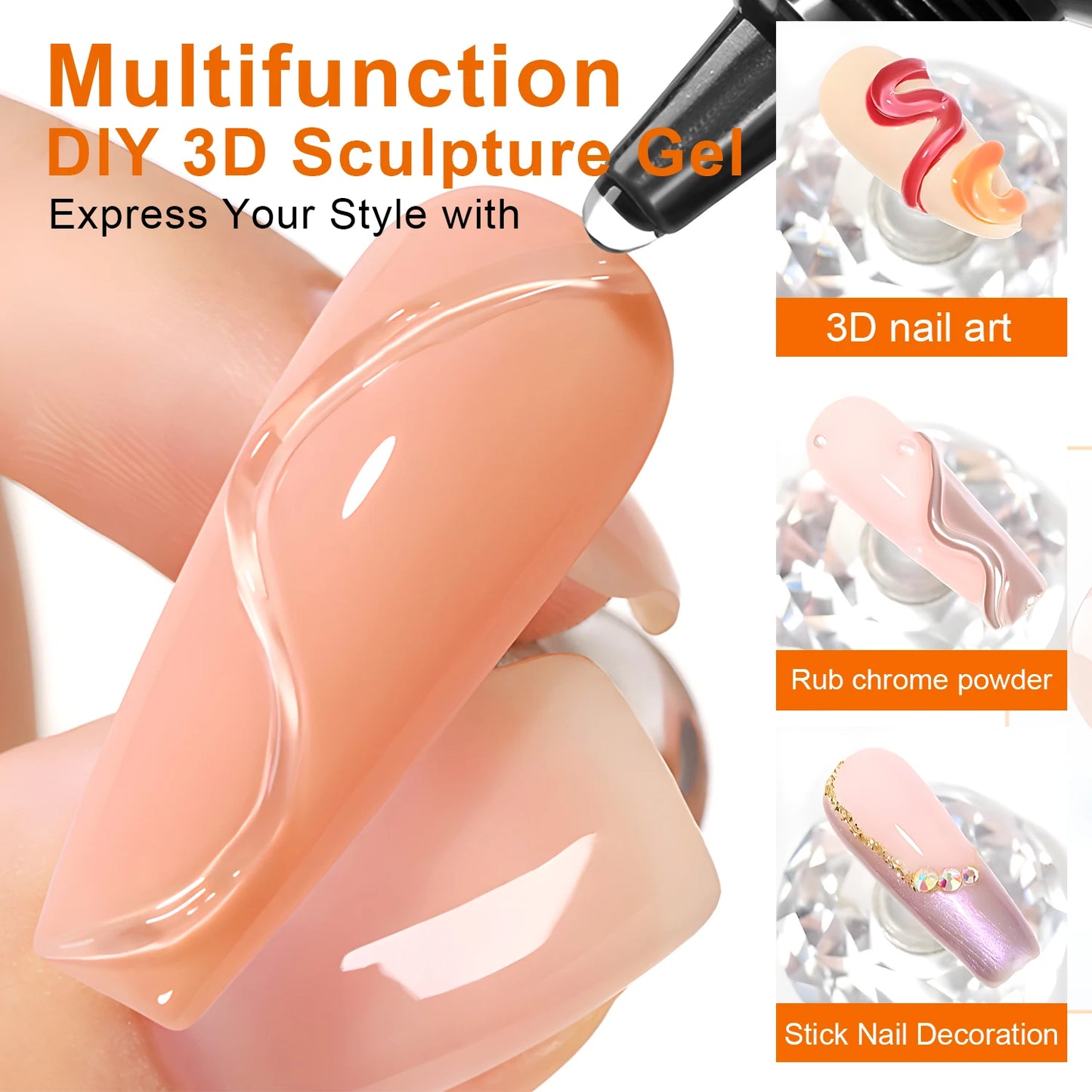 10ml 3D Nail Art Gel - DIY Designs,Waterproof Sculpting gel，Waterproof Nail Art Design Gel for Intricate Carvings & Shapes