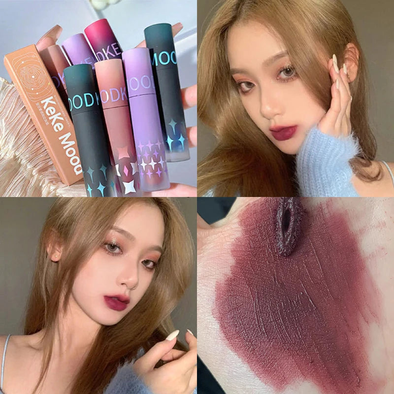 Gothic Matte Black Lipstick Waterproof Lasting Mousse Lip Mud Nude Brown Lipstick Blue Punk Lip Gloss Makeup Dark Red Lips Tint