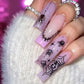 24pcs Glitter Pink Sequins Fake Nails 2025 Halloween Scary Skull Love Print False Nails Wearable European Ballet Press on Nails