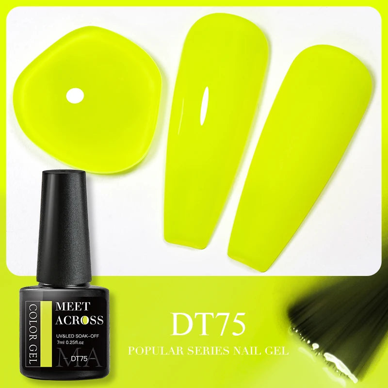 MEET ACROSS 7ml 140 Colors Glitter Gel Nail Polish Fluorescent Laser Semi Permanent Soak Off Nail Art UV Gel Varnish Manicure