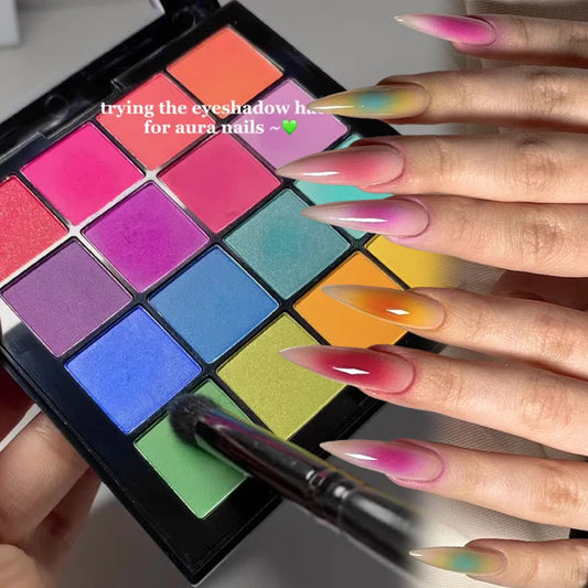 16-Grid 16 Color Solid Rubbing Powder Palette for Nail Art DIY Gradient Smudge Pat-pat Powder Nail Art Manicure Gradient Pigment