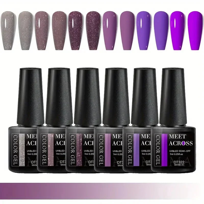MEET ACROSS 6Pcs Gel Nail Polish Set Pink Red Green Macaron Color Manicure Kit For Nails UV Gel Nail Art Varnish Nail Supplies