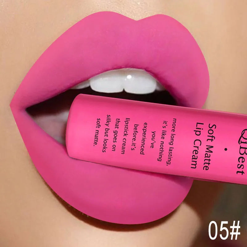 QIBEST Matte Liquid Lipstick Waterproof Lasting Velvet Lip Gloss Tint Tube Nude Pigment Red Black Purple Orange Lipsticks Makeup
