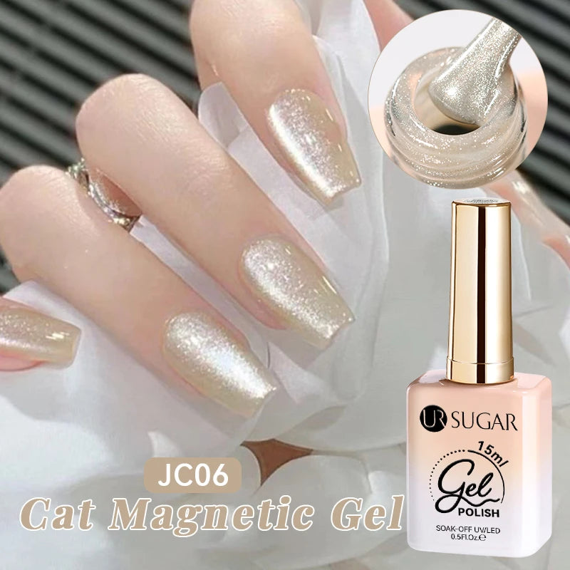UR SUGAR 15ml Jelly Pink Cat Magnetic Gel Nail Polish Glitter ICE Soak Off Ceramic UV Gel Semi-permanent Nail Supplies Manicure