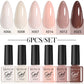 LILYCUE 6Pcs/Set Red Nude Glitter Gel Nail Polish Gorgeous Full Coverage Soak Off UV Gel Nail Art Base Top Coat Gel Polish Kits