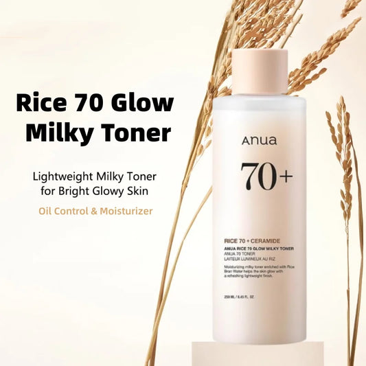 Korean Skincare Set ANUA Rice 70 Glow Milky Toner,Intensive Moisturizing Milk Lotion,Hydrating&Nourishing,Barrier Care 2pcs Sets
