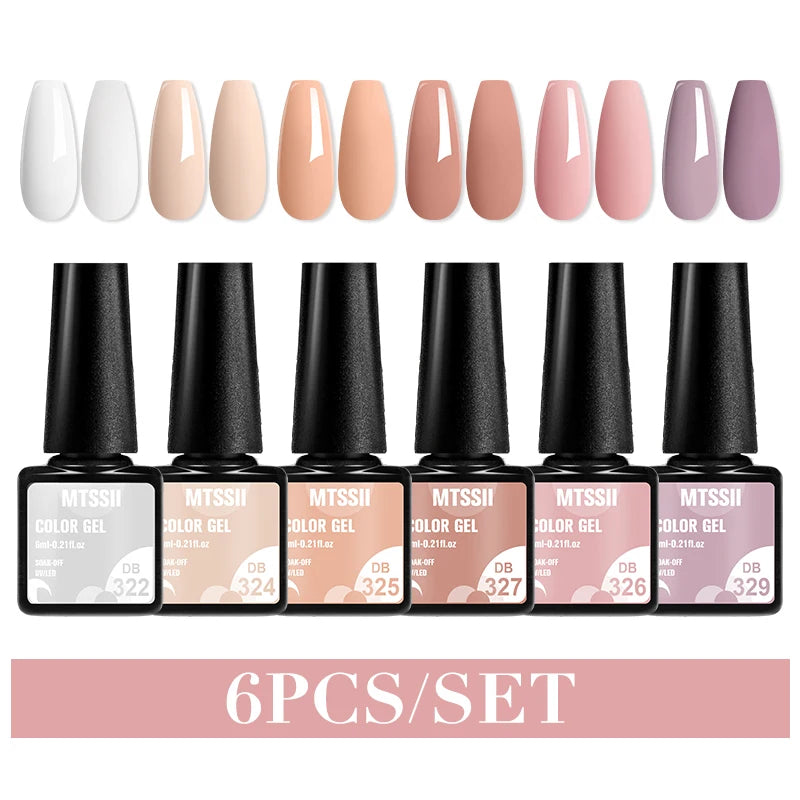 Mtssii 6PCS/Set Sparkly Nude Pink Gel Nail Polish Glitter Semi Permanent Nail Art LED UV Soak Off Gel Varnish Nail Supplies
