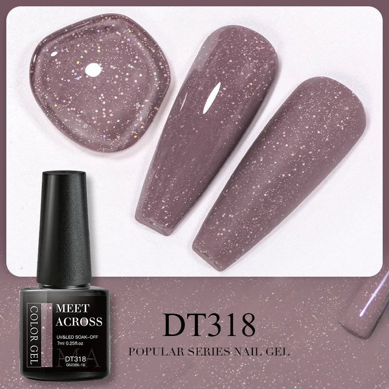 MEET ACROSS 7ml 140 Colors Glitter Gel Nail Polish Fluorescent Laser Semi Permanent Soak Off Nail Art UV Gel Varnish Manicure