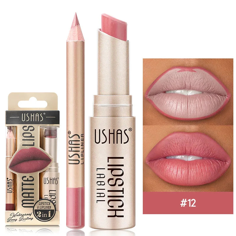 2-in-1 Matte Lipstick & Lip Liner Set – 12 Colors Lip Pencil, High Pigment, Waterproof, Long-Lasting Lipstick for Lips Makeup