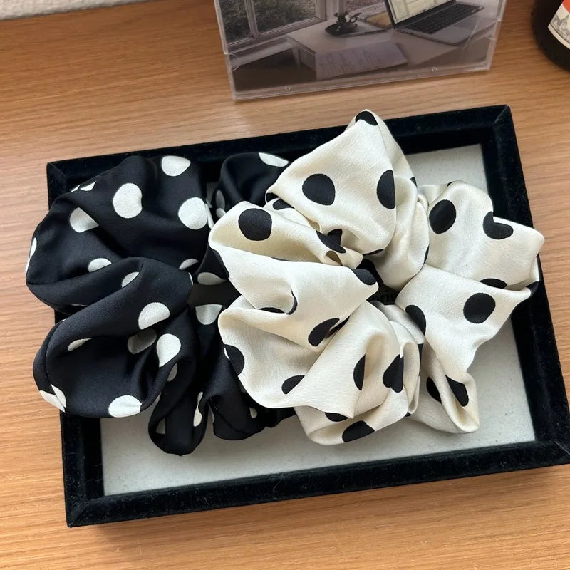 Korea Fashion Dot Satin Scrunchies For Women White big Hair Bands Elastic Silk Hair Tie Girls Black ponytail holder hair rope