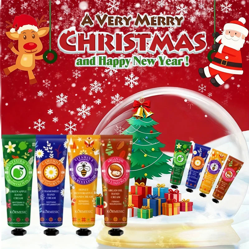 4 pcs Christmas Hand Cream Set Moisturizing Cream for Dry and Cracked Skin Non-Oily Travel Size Hand Cream Valentine's Day Gift